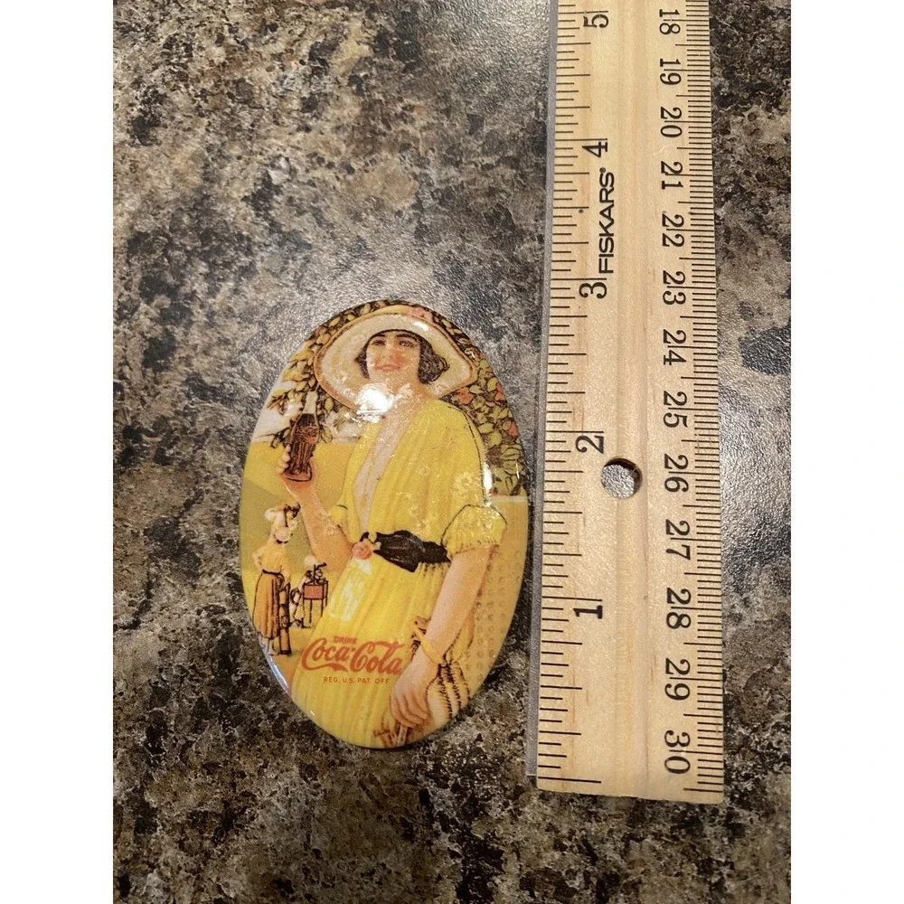 Vintage 1970's Coca-Cola Oval Pocket Mirror -girl in yellow